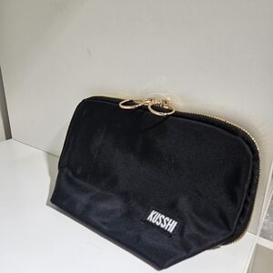 KUSSHI Washable Travel Makeup & Cosmetic Bag, Satin Black/Pink